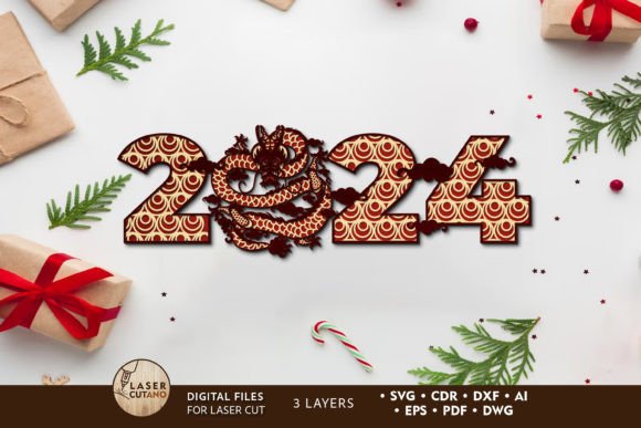 Download New Year 2024 Multilayer Cut Template - Year Collection