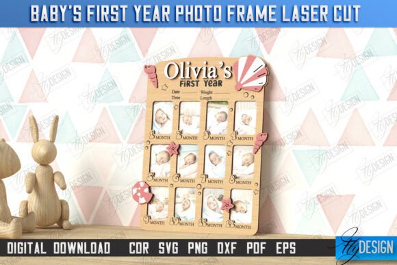 Download Baby’s First Year Photo Frame Laser Cut - Year Collection