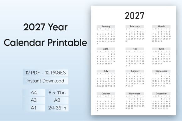 Download 2027 Year Calendar Printable – B&amp;W - Year Collection